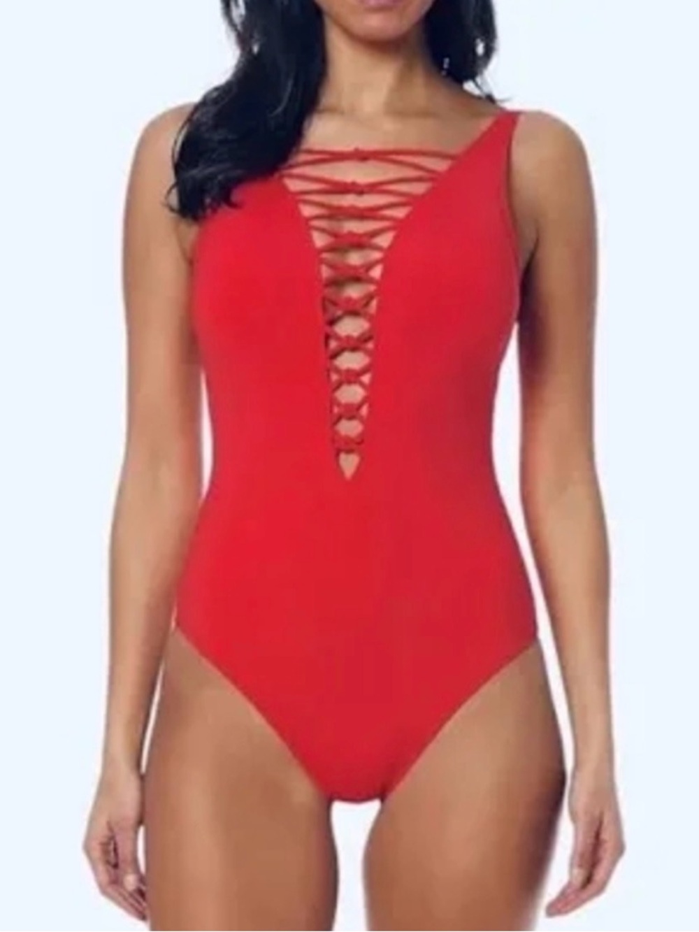 Red Lace-Up Women's One Piece Swimsuit